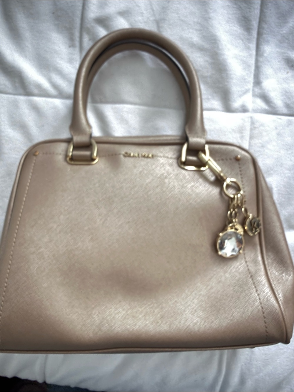Calvin Klein Marybelle Metallic Champagne Satchel with Charm Accent